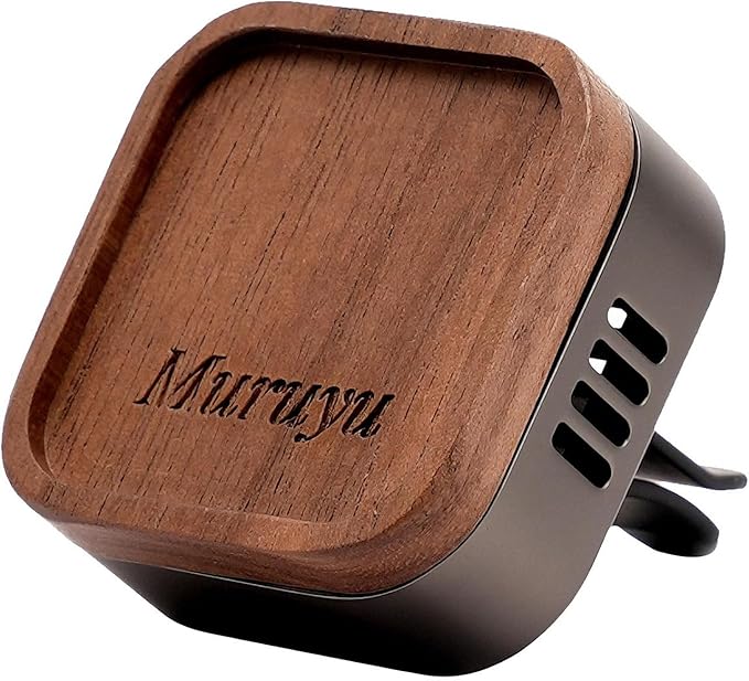 Muruyu Car Diffuser, Walnut Wood & Zinc Alloy with Magnetic Closure, Refillable DIY Scent Personalization, Elegant Car Air Freshener Vent Clips for Gift (Essential Oils Not Included)