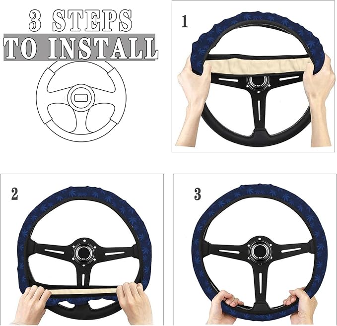 FeHuew Vintage Blue Leaf Geometric Steering Wheel Cover for Women, Girls 15 inch Universal Auto Car Anti Slip Wrap Steering Wheel Covers Fit for Vehicles, Truck, SUV