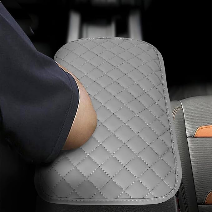 Car Middle Center Console Cover with 2 Storage,Microfiber Nappa Leather Gray Car Armrest Cover Cushion with 2 Bags,Universal Car Armrest Storage Box Car Interior Accessories for Most Vehicles