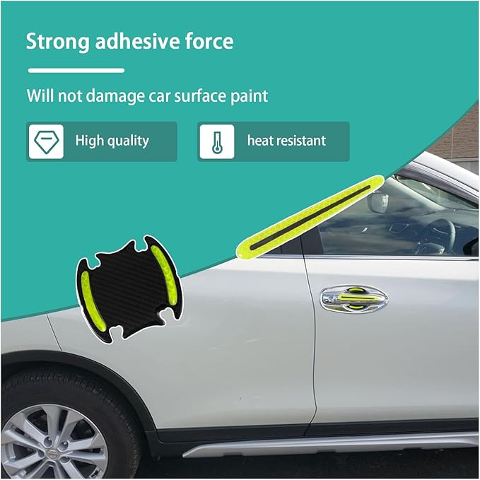 Augeny 8 PCS Car Handle Protector Reflective Stickers, Universal 3D Carbon Fiber Auto Door Handle Paint Guard, Anti-Scratch Bowl Protective Film for Most Cars (Green)