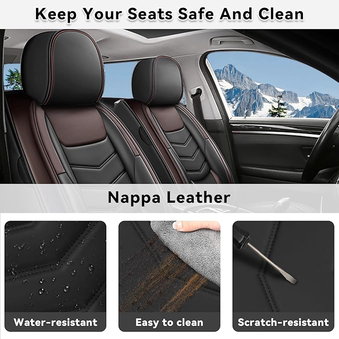 Car Seat Covers Fit for Chevy Trax 2015-2025, Side Airbag Compatibility, 3D Lumbar Support and Seamless Fit, Easy to Clean Sports Seat Cover2 Pcs Front, Black Brown