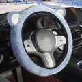 Car Steering Wheel Cover with Cat Ears Winter Warm Fuzzy Steering Wheel Protector Car Accessories Interior Decorations (Blue)