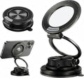 makecatch Vacuum Magnetic Car Phone Mount, 120+LB N55 Magnet (3000gf) Dashboard & Windshield Holder with Ultra-Stable Suction Cup, Foldable 0.83in Compact Car Mount for iPhone Samsung –Black