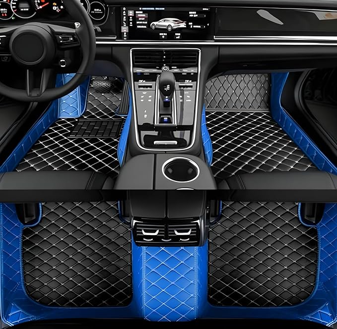 Custom Leather Car Mats, Vehicle-Specific Fit All-Weather Floor Mats, 100% Waterproof Anti-Slip Durable Protection for SUV Truck Sedan, Precision Tailored Protection (Blue and Black)