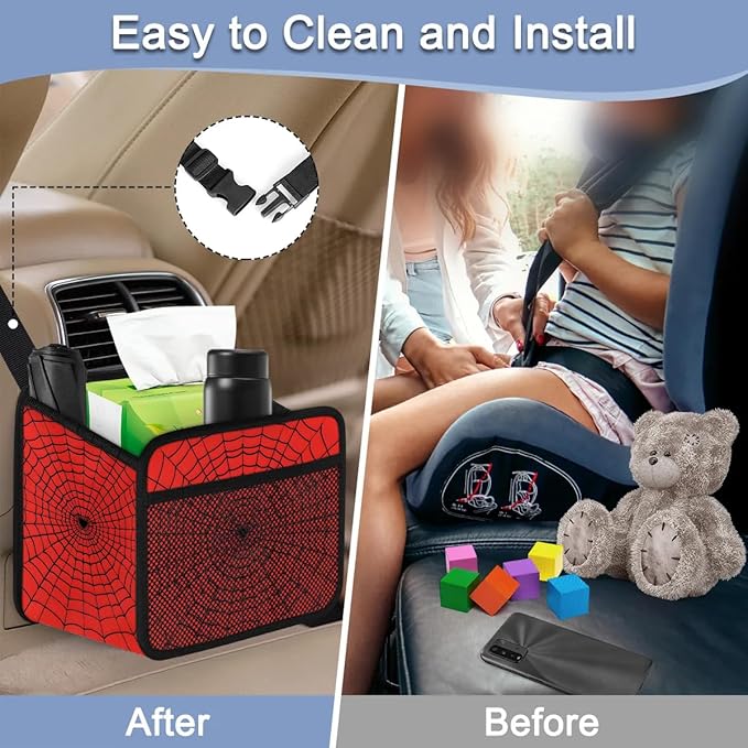 Car Backseat Organizer, PU Leather Back of Seat Cars Hanging Organizer with Pockets Leakproof Car Garbage Bag Hanging Cars Seat Storage Box Travel Accessories Foldable (Web)