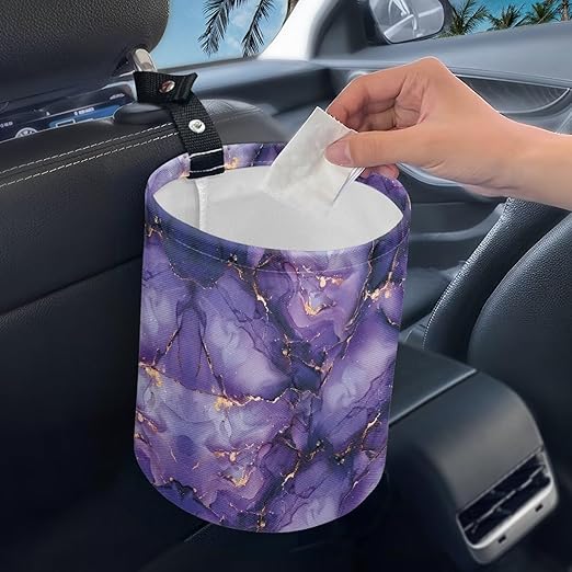 Brosoneto Purple Marble Car Trash Can, Kitchen Camping Trash Can, Women's Car Accessories, Car Seat Back Use Interior Accessory Storage Bag Collapsible Trash Container Universal