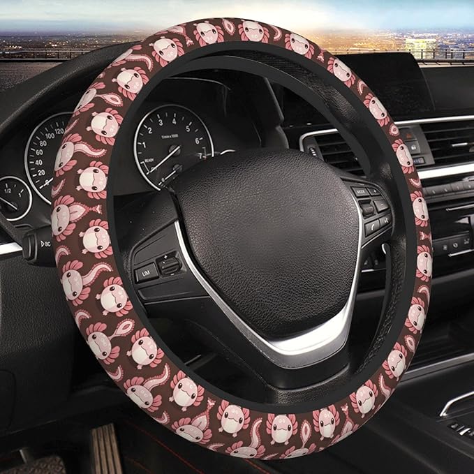 Cute Axolotl Car Steering Wheel Cover, 15 Inch Steering Wheel Cover Stylish Decor for Most Cars
