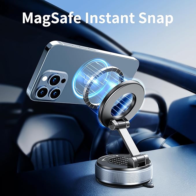 Car Phone Holder for Magsafe, Foldable Suction Cup Phone Mount 360° Adjustable Vacuum Magnetic Phone Holder, Cell Phone Holders for Your Car Compatible with iPhone 17 Pro Max 16 15 14 13 12