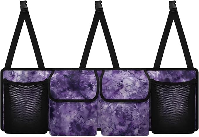 Purple Tie Dye Car Trunk Organizer Backseat Cargo Storage Bag with Elastic Net Collapsible Pouch SUV, Truck, MPV Car Accessories