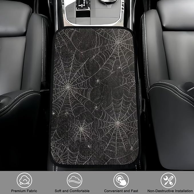 Bulopur Spider Web Center Console Cover Easy to Install Car Armrest Cushion Flannel Protector Protect from Pet Claws Thickened Universal Fit for Vehicles,Cars,Suvs,Vans,Sedans