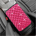 Bling Car Center Console Cover, Soft Comfortable Fluffy Car Armrest Cover, Crystal Rhinestone Seat Box Cushion Protector, Automotive Interior Decoration Accessories for Most Vehicles (Rose Red)