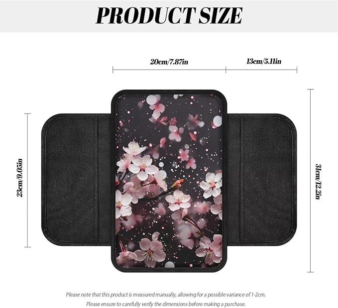 Dreaweet Center Console Cover Pink Cherry Blossom Car Accessories for Women Interior Cute Armrest Cover Cushion with Side Pockets,Soft Washable Car Arm Rest Cover Pad for Truck SUV