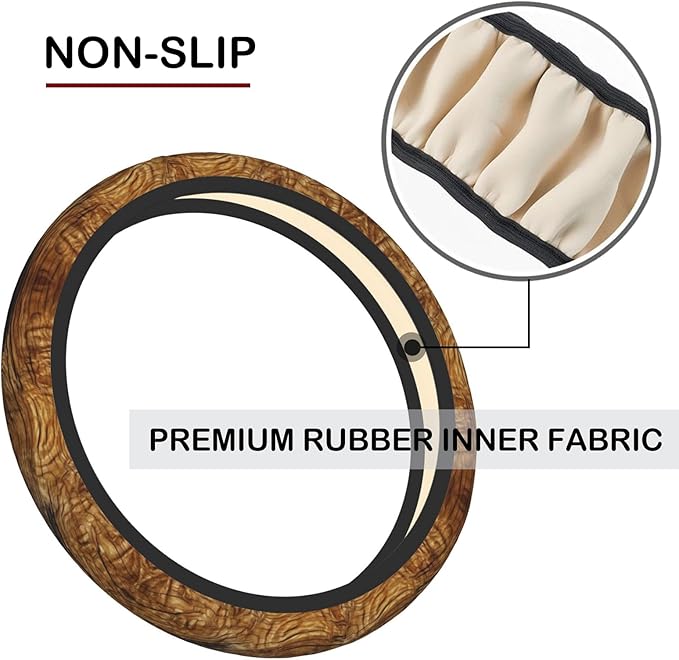 Wood Grain Print Steering Wheel Cover, Non-Slip Breathable Neoprene Steering Wheel Covers, Car Accessories Universal 15 Inch Fit Auto, Suvs, Truck