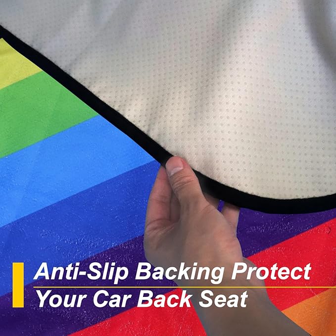 LoyaGour Back Seat Cover for Car Trucks Van SUV,Waterproof Rear Bench Towel Seat Covers for Dogs and Kids,Automotive Backseat Protector (Rainbow)