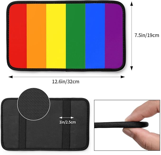 DORKEIXIA Rainbow Gay Pride Flag LGBT Auto Center Console Armrest Pad Universal Car Center Console Cover Seat Box Cover for Sedan, Van, SUV, Truck Car Accessorie