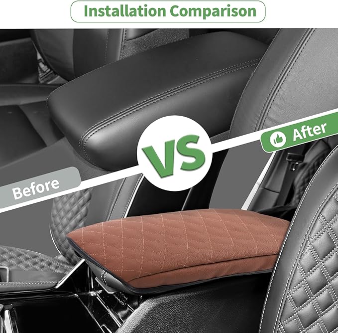 JeCar Armrest Cover PU Leather Center Console Cushion Pad Compatible with Jeep Grand Cherokee 2022 2023, Brown
