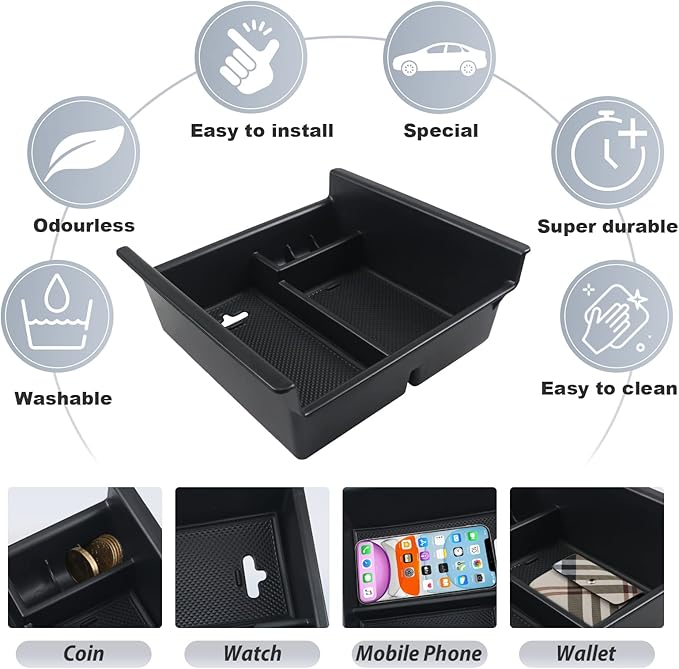 SKTU for 2020-2024 2025 Kia Telluride 2014-2024 Toyota 4Runner Center Console Organizer Insert ABS Black Materials Tray 2024 2025 Telluride Accessories with Coin and Sunglasses Holder