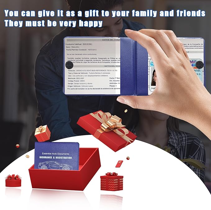Ziciner Car Registration Insurance Holder, 2Pack Essential Auto PVC Card Document Glove Box Organizer with Velcro Closure, Universal Car Accessories for Men & Women (Blue/Back Flag)
