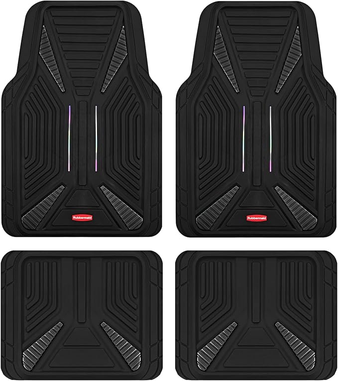 Rubbermaid Car Mat Full Set, Universal Trim-to-Fit Heavy-Duty Car Floor Mats – 4-Piece Set for All Weather Protection – Durable Rubber Mat for Cars, Trucks, SUVs & Vans-Black