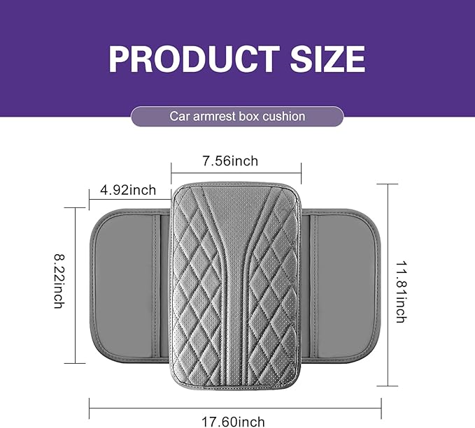 Cuymoap Car Armrest Cushion, Breathable Support Cover for Enhanced Elbow Comfort, Waterproof Anti-scratch Center Console Protector with Side Storage Pocket, Universal Slip-on Design for Car (Gray)