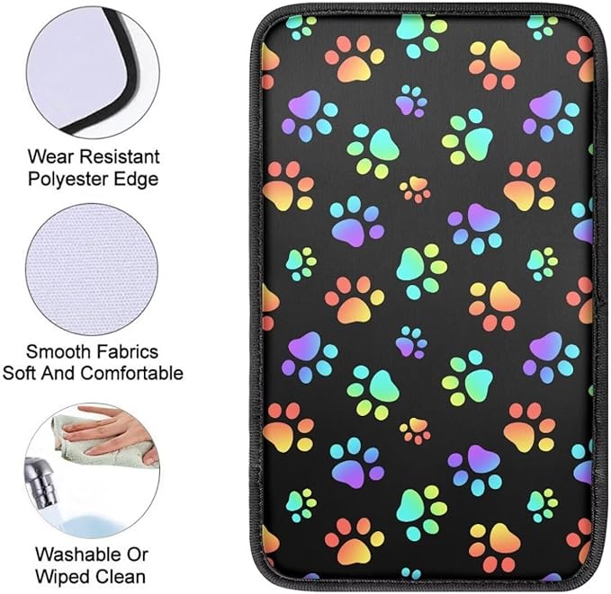Mintutlipy Car Center Console Cover Colorful Dog Paws Automotive Armrest Cushion Car Interior Accessories Universal Fit All Weather Protection