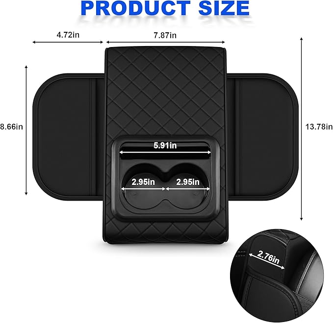 NUWQICD Center Console Cover Leather Armrest Cover Fit for Nissan Altima 1993-2025 Middle Console Cushion with Storage Box&Cup Holder & Phone Slot(Black)