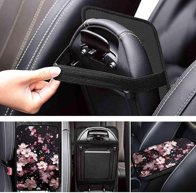 Oriental Cherry Print Center Console Cover Pad Car Armrest Seat Box Cover Cushion Universal for Most Cars SUVs Auto Accessories Decor