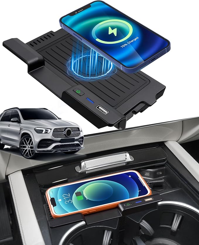 Wireless Charger for Mercedes Benz GLE 2020 2021 2022 & GLS 2024 2023 2022 2021 2020(Without OEM Wireless Charger) Interior Car Accessories, Charging Pad Center Console Phone Charger for Benz GLE GLS