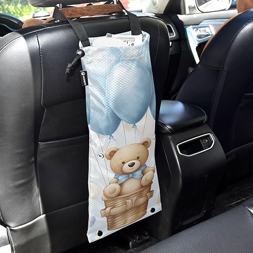 ALAZA Hanging Car Trash Bags Garbage Bag Trash Can for Back Seat Small Cute Bear Washable Storage Bag Retractable 2 Pack