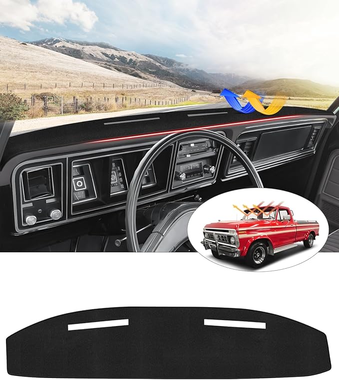 CARTIST Dash Cover for Ford F100/F150/F250/F350/Bronco Pickup Truck 1973-1977 1978 1979 Dashboard Cover Mat for F150/F250/F350 Accessories Non-Slip Carpet Sunshield Glare UV Rays Protector
