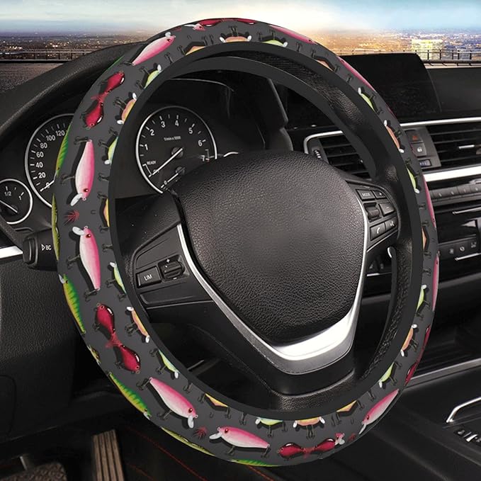 Fishing Lure Universal Fit Steering Wheel Cover for Car, Truck, and SUV, Durable Steering Wheel Protection