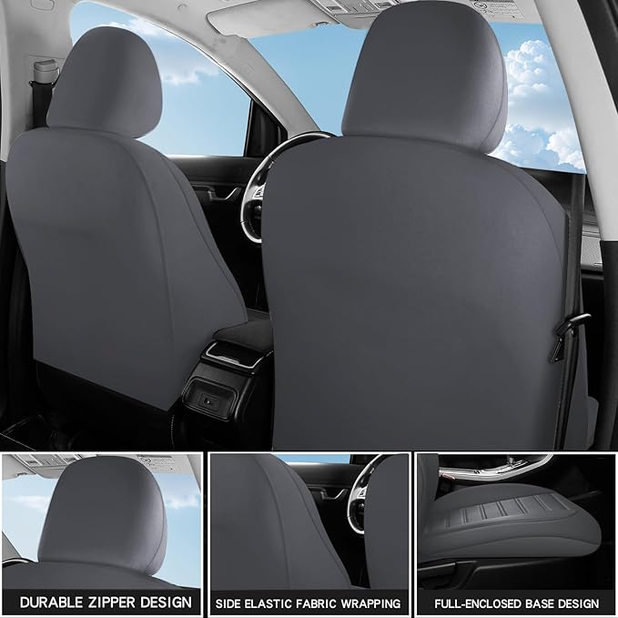 crossmiles Faux Leather Car Seat Covers Full Set, Foam Seat Cover for Car, Universal Car Seat Protector with Waterproof and Breath Fit for Cars, Trucks, SUV, Vans(Grey Striped)