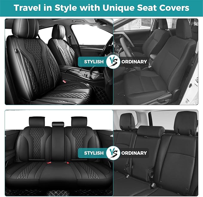FEINEPRO Leather Car Seat Covers Full Set, Breathable Faux Leather Seat Covers for Cars SUV Sedan Waterproof Black