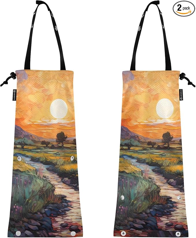 ALAZA Hanging Car Trash Bags Garbage Bag Trash Can for Back Seat Small Sunset Field Washable Storage Bag Retractable 2 Pack