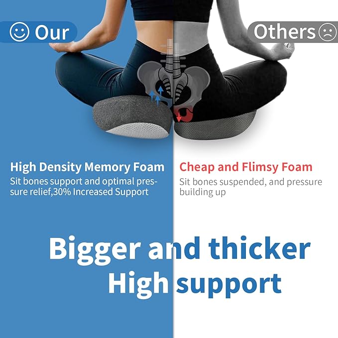 XZdream Memory Foam Seat Cushion,High Support Ergonomic Office Chair Cushion Thickened with Strap for Hip, Sciatica,Hemorrhoids,and Tailbone Pain Relief,Seat Cushion for Car,Home,Office