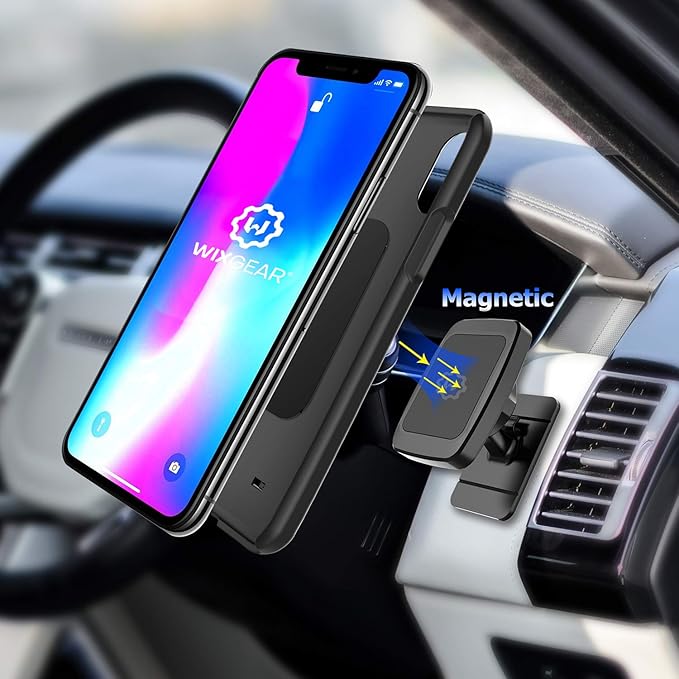 WixGear Magnetic Phone Car Mount, Universal Stick On Dashboard Magnetic Car Mount Holder, for Cell Phones and Mini Tablets with Fast Swift-snap Technology, (Newer Model)