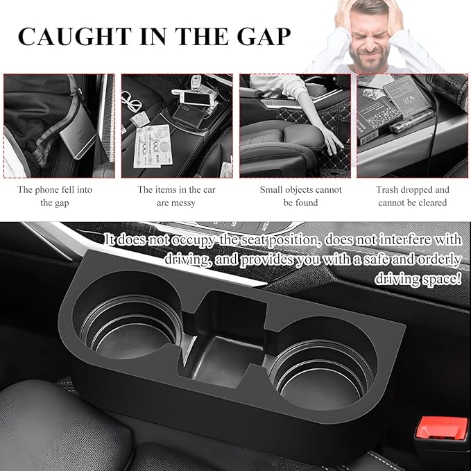 Car Cup Holder Gap Filler Organizer, Multifunctional Auto Front Console Gap Filler with Cup Holder, Leather Extra Cup Holder Storage Box for Car Truck SUV, Car Accessories (Black/Plastic)