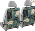 2 Pack Back Seat Car Organizer with Storage Pockets Kick Mats Back Seat Protector Hanging Car Organizer Automotive Seat Back Cover Organizers Vintage Blue Bird Flowers Butterflies