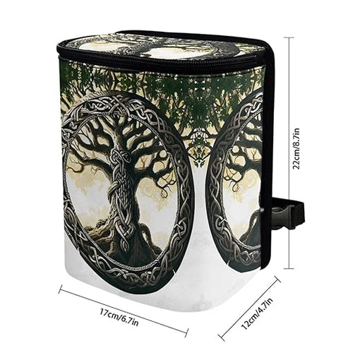 1.2 Gallons Hanging Trash Can, Tree of Life Garbage Bags for Cars, Adjustable Hanging for Tail of Console/Back of Seats, Odor-Free with Zipper Leak-Proof Lid Design, Mini Size for Convenience