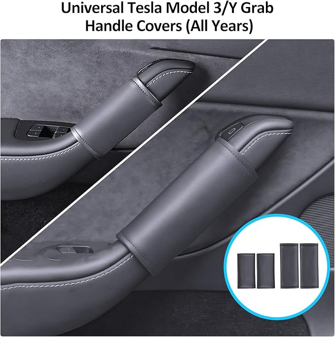2025 4PCS Tesla Model 3/Y Interior Door Handle Protector Covers (2017-2026) Car Inner Door Panel Pull Handle Trim Cover Sleeve, Soft Anti-Scratch PU Leather, Including Juniper & Highland Accessories