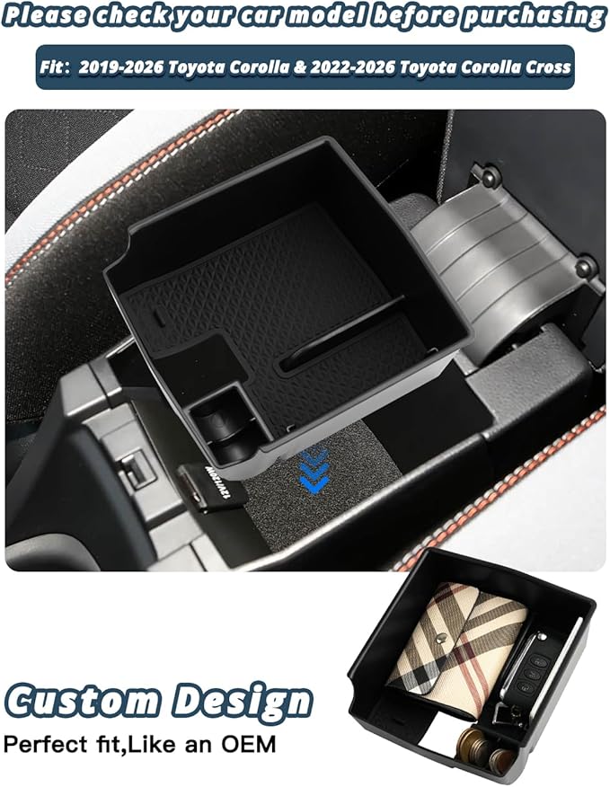 Ruiya 2026 Corolla/Corolla Cross Center Console Organizer for 2026 Toyota Corolla Accessories ABS Material Armrest Glove Tray Compatible with 2019-2026 Toyota Corolla & 2022-2026 Toyota Corolla Cross