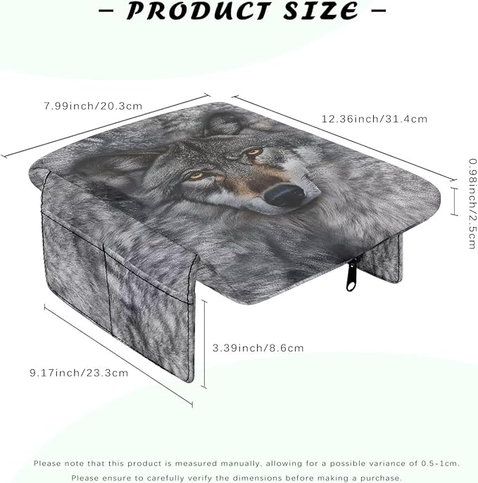 Dreaweet Car Center Console Cover with Pockets Grey Wolf Car Accessories for Women Men Thick Arm Rest Cover for Car SUV Truck Non Slip Comfortable Car Armrest Cushion Cover Pad