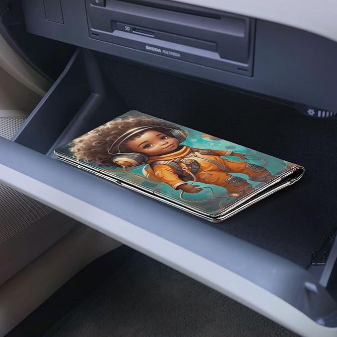 African American Black Girl Astronaut Car Registration and Insurance Holder Vehicle Glove Box Organizer Car Accessories Wallet Case for Women Men 202a1110