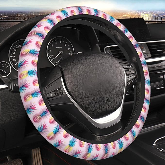 Hawaiian Tropical-Pineapple Car Steering Wheel Cover, 15 Inch Steering Wheel Cover Stylish Decor for Most Cars