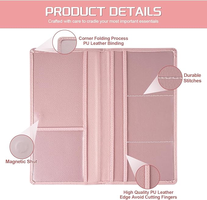 JUSTTOP 1Pack Car Registration and Insurance Holder,Car Document Holder for Cards License with Magnetic Shut,Vehicle Glove Box Car Organizer for Documents, Cards, License(Embossed leather Pink)