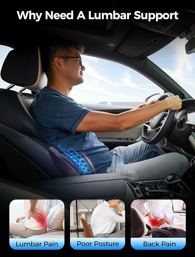Lumbar Support Pillow for Car, Back Support for Office Chair Lumbar Pillow, Car Lumbar Support for Driving Seat Lower Back Cushion Memory Foam for Office Chair Wheelchair Pain Relief