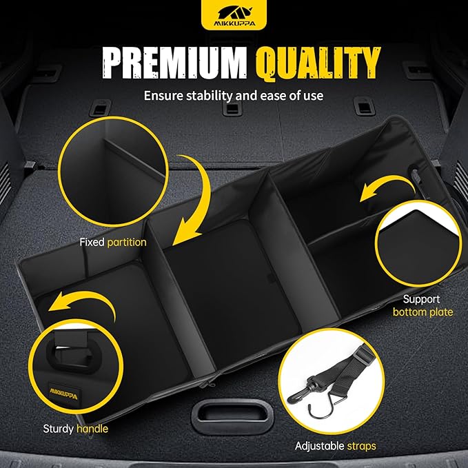 MIKKUPPA Car Trunk Organizer - 105L Collapsible Large Trunk Organizer for Groceries, Trunk Storage Organizers for SUV Auto Truck Van with Non Slip Bottom (Black)