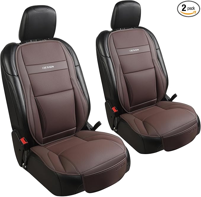Gripure Car Seat Cover Protector for Front Seats – Waterproof, Breathable Faux Nappa Leather, Airbag Compatible, Dual Support for Waist & Legs, Universal Fit for Sedans, SUVs, Pickups (2pcs, Brown)