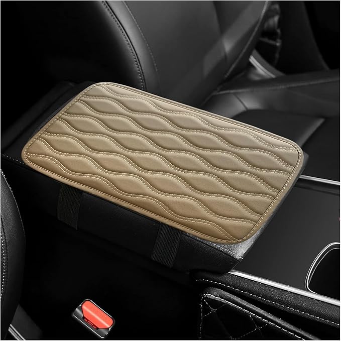 Car Center Console Pad, Waterproof PU Leather Auto Armrest Box Cover, Comfortable Vehicle Arm Rest Protector Cushion Pad for Car SUV, Universal Car Accessories (Beige)