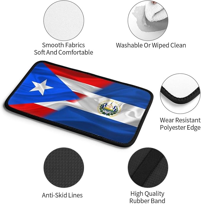Auto Center Console Pad Puerto Rico Porto Rico Puerto Rican and EL Salvadorean Flag Wavy Car Armrest Cover Armrest Seat Handrail Box Cover Cushion Universal Decoration Protector Accessories